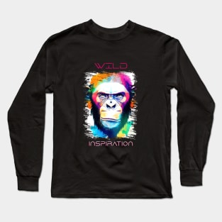 Chimpanzee  Ape Wild Nature Animal Colors Art Painting Long Sleeve T-Shirt